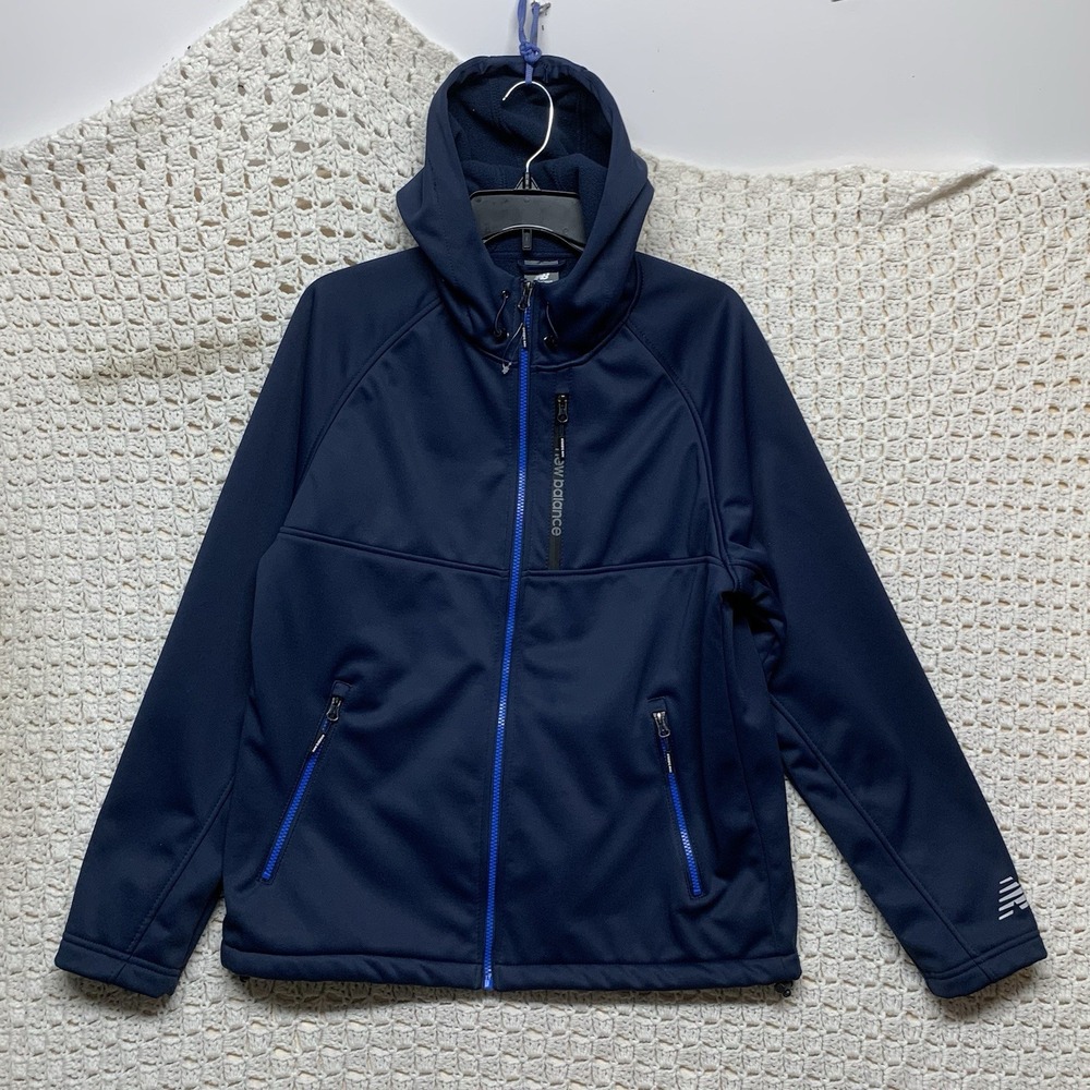 New Balance Hoodie Jacket Men's M Navy Blue Wind Water Resistant Fleece Full Zip